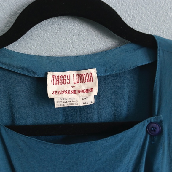 Vintage 80s Maggy London Blue Silk Summer Dress - Picture 3 of 6